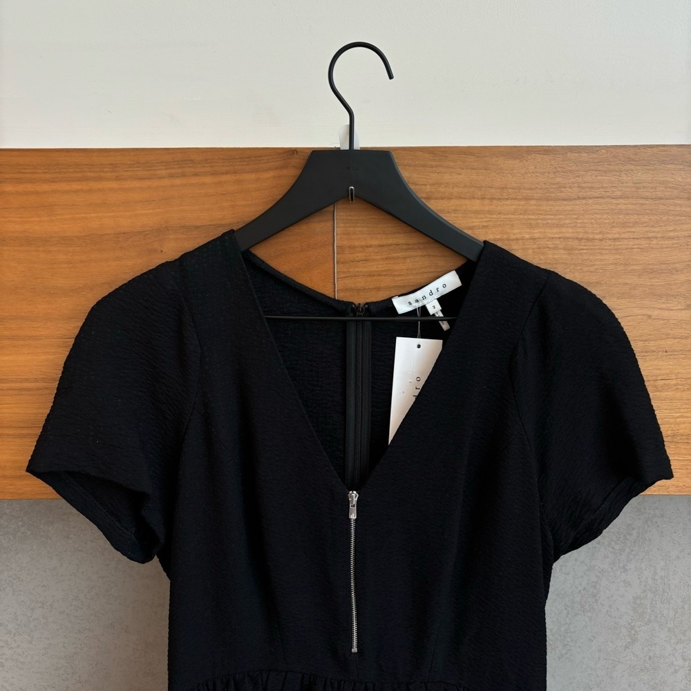 NWT Sandro Sheath Dress Black Peplum, Size 3/ US L-8 - Picture 2 of 13
